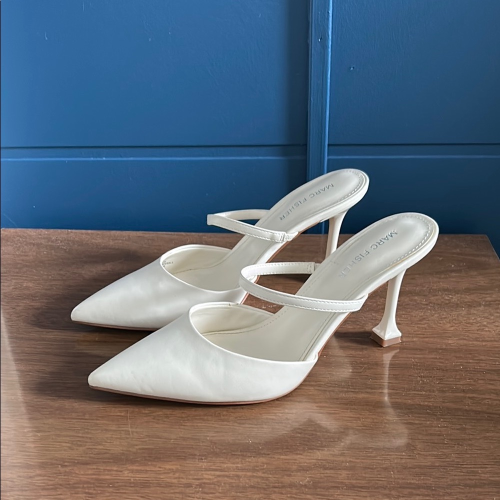Marc Fisher White Ivory Women's Mule Pump Heels 7.5M